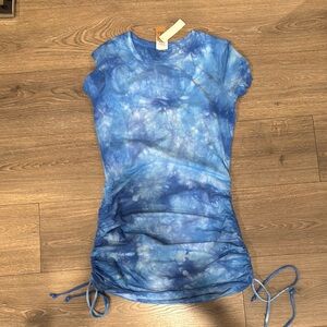 Blue Tie-Dye Ruched T-Shirt Dress